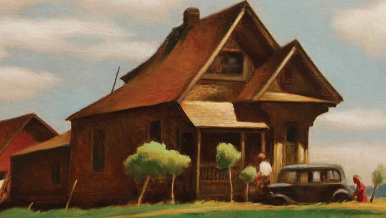 "Near Modesto" painting by 小埃米尔·科萨. at Chapman's Hilbert Museum.